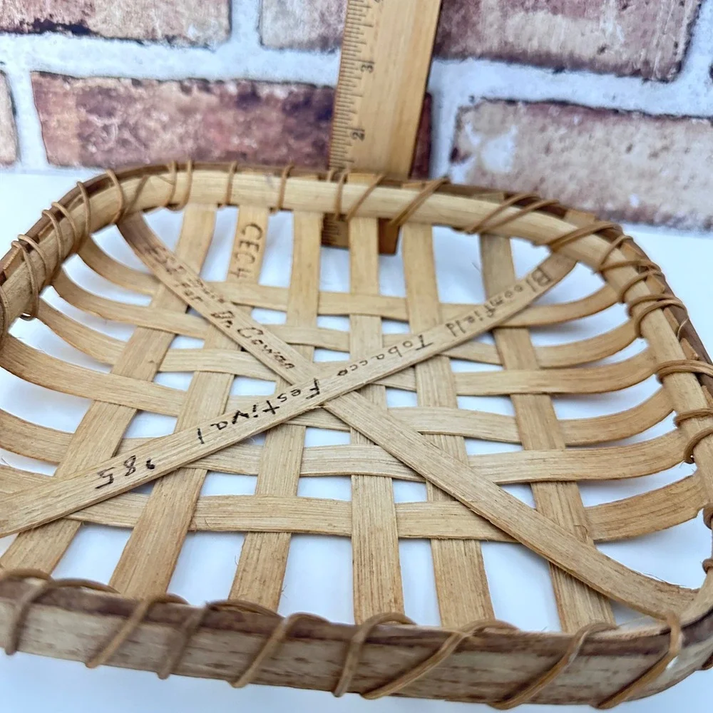 1985 Bloomfield Kentucky Tobacco Festival Hand-Woven Basket - Signed Folk Art 8